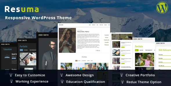 Resuma  - Portfolio Responsive WordPress Theme WordPress theme homepage layout for a biography creative website