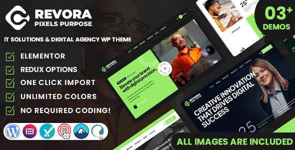 Revora - IT Solutions & Digital Agency WordPress Theme WordPress theme homepage layout for a agency creative website