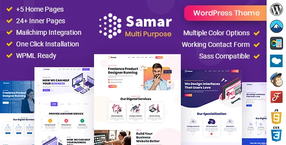 Samar | Creative Agency WordPress Theme WordPress theme homepage layout for a agency creative website