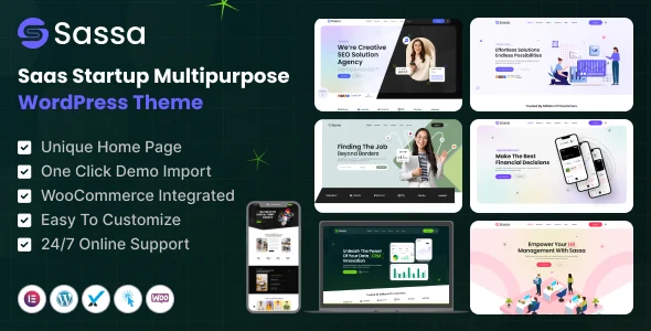 Sassa - AI Startup Multipurpose WordPress Theme WordPress theme homepage layout for a app landing page creative website
