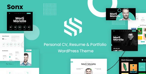 Sonx - Personal Resume and Portfolio WordPress Theme​ WordPress theme homepage layout for a creative creative website