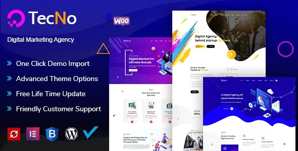 Tecno - Creative Agency WordPress Theme WordPress theme homepage layout for a agency creative website