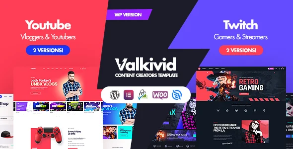 Valkivid - Content Creators WordPress Theme WordPress theme homepage layout for a content creative website