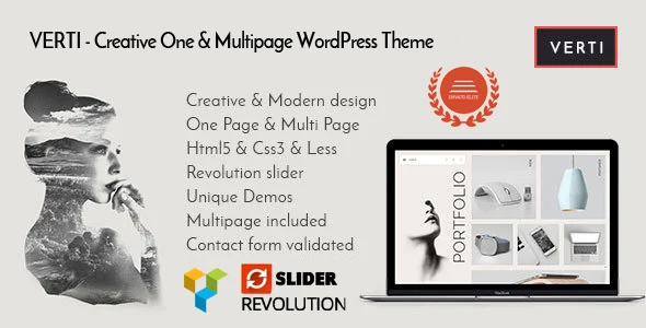 Verti - Creative OnePage & MultiPage WordPress Theme WordPress theme homepage layout for a business creative website