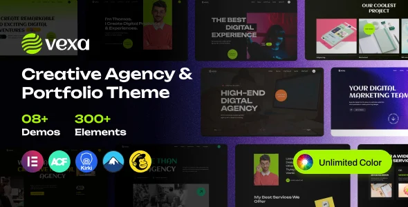 Vexa - Creative Agency & Portfolio WordPress Theme WordPress theme homepage layout for a agency creative website