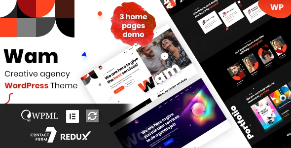 Wam - Creative Agency WordPress Theme WordPress theme homepage layout for a agency creative website