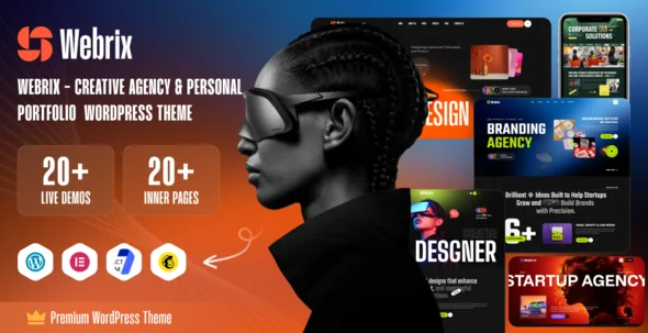 Webrix – Creative Agency & Personal Portfolio WordPress Theme WordPress theme homepage layout for a agency creative website