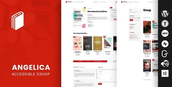 Angelica - Accessible Bookstore WordPress theme WordPress theme homepage layout for a Accessibility Ready online store