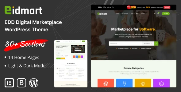Eidmart | Digital Marketplace WordPress Theme WordPress theme homepage layout for a digital marketplace online store