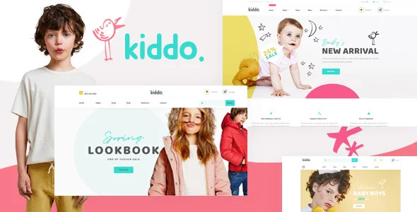 Kiddo - Kid Fashion WooCommerce WordPress Theme WordPress theme homepage layout for a baby & kids fashion online store
