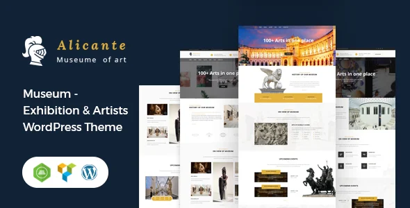 Alicante - Museum & Exhibition WordPress Theme WordPress theme homepage layout for a Antiquities museum online store