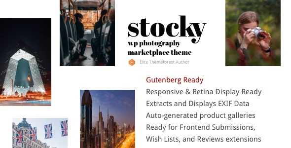 Stocky - A WordPress Stock Photography Marketplace Theme WordPress theme homepage layout for a audio marketplace online store