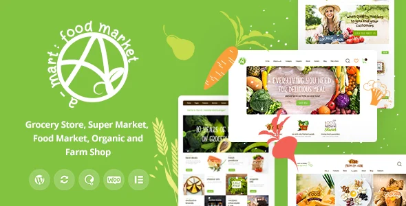 A-Mart - Organic Products Shop WordPress Theme WordPress theme homepage layout for a food WooCommerce store