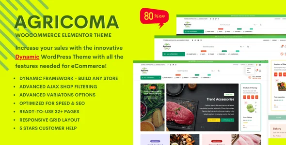 Agricoma - Organic Food Grocery Store WooCommerce Theme WordPress theme homepage layout for a agriculture WooCommerce store