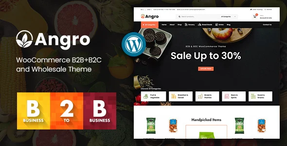 Angro - WooCommerce B2B & Wholesale Theme WordPress theme homepage layout for a bulk discount WooCommerce store