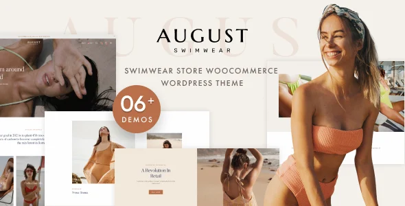 August - Swimwear WooCommerce WordPress Theme WordPress theme homepage layout for a bikini WooCommerce store