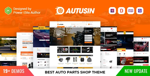 Autusin - Auto Parts & Car Accessories Shop Elementor WooCommerce WordPress Theme WordPress theme homepage layout for a auto parts WooCommerce store