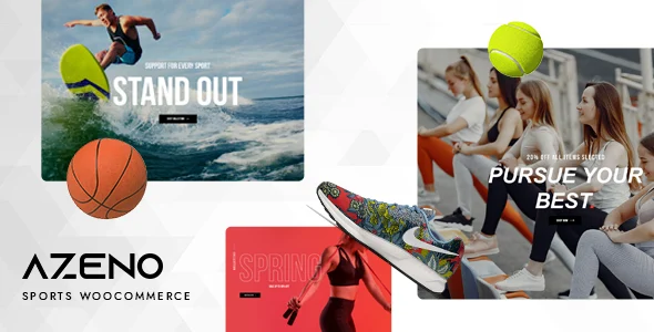 Azeno – Sport Store WooCommerce WordPress Theme with AI WordPress theme homepage layout for a badminton WooCommerce store
