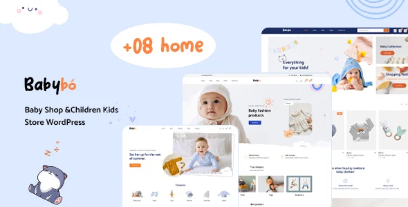 BabyBo - Baby Shop and Children Kids Store WordPress Theme with AI WordPress theme homepage layout for a baby WooCommerce store