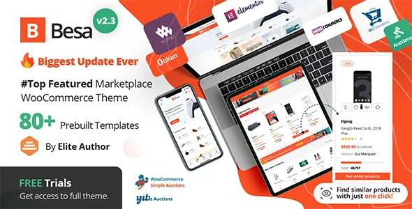 Besa - Elementor Marketplace WooCommerce Theme WordPress theme homepage layout for a auction WooCommerce store