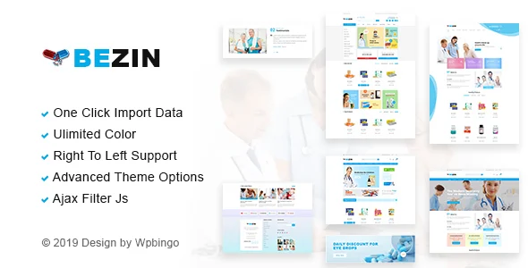 Bezin – Pharmacy & Health WooCommerce WordPress Theme with AI WordPress theme homepage layout for a clinic WooCommerce store