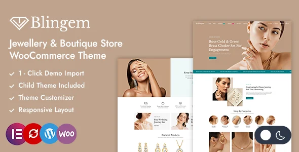 Blingem - Diamond Jewelry Store WooCommerce Theme WordPress theme homepage layout for a boutiques WooCommerce store