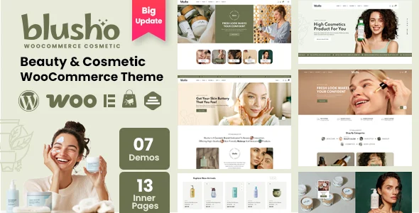 Blusho - Beauty & Cosmetics Store WooCommerce WordPress Theme WordPress theme homepage layout for a beauty WooCommerce store