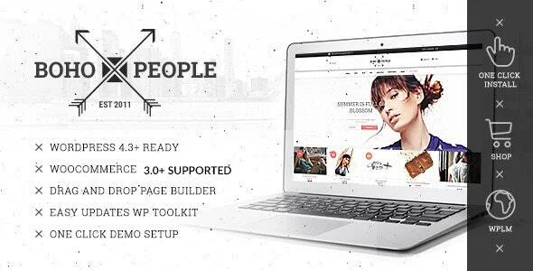 Bohopeople - Unique eCommerce Shop/store Woocommerce Selling Theme for Clothing Fashion, Lifestyle WordPress theme homepage layout for a bootstrap WooCommerce store