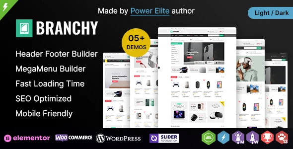 Branchy WP - Elementor Multi-purpose WooCommerce Responsive Theme WordPress theme homepage layout for a auto parts WooCommerce store
