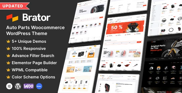 Brator - Auto Parts WooCommerce WordPress Theme WordPress theme homepage layout for a auto WooCommerce store