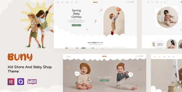 Buny – Kids Store and Baby Shop WordPress Theme with AI WordPress theme homepage layout for a baby WooCommerce store