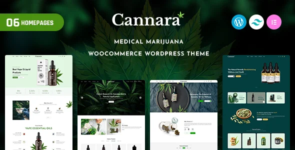 Cannara – Medical Marijuana and CBD Oil WooCommerce WordPress Theme WordPress theme homepage layout for a cannabis accessories WooCommerce store