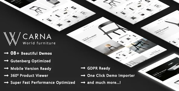 Carna | Luxury Furniture WooCommerce WordPress Theme WordPress theme homepage layout for a apartment furniture WooCommerce store