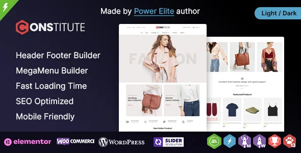 Constitute WP - WooCommerce Responsive Elementor Theme WordPress theme homepage layout for a apparel WooCommerce store