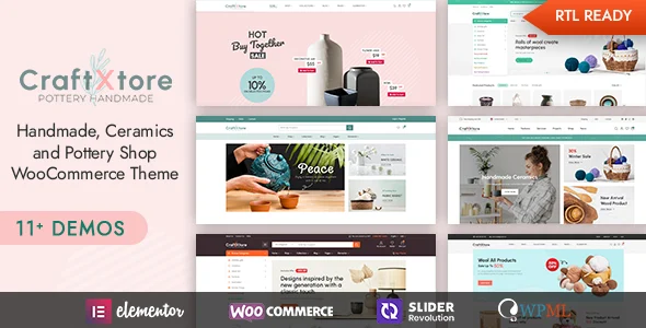 CraftXtore - Handmade, Ceramics and Pottery Shop WooCommerce Theme WordPress theme homepage layout for a artisan WooCommerce store