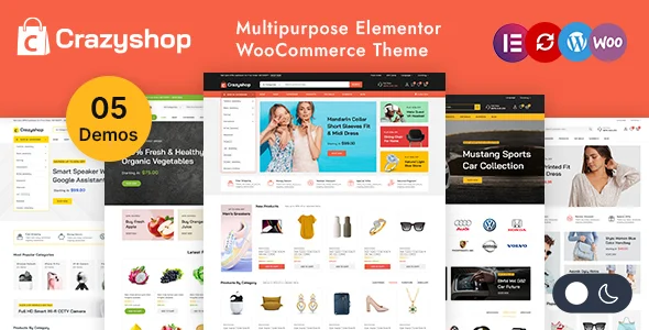 Crazyshop - Multipurpose Elementor WordPress WooCommerce Theme WordPress theme homepage layout for a auto parts WooCommerce store