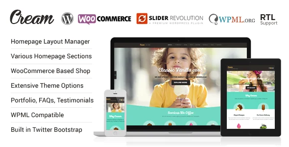 Cream - WooCommerce WordPress Theme WordPress theme homepage layout for a bakery WooCommerce store