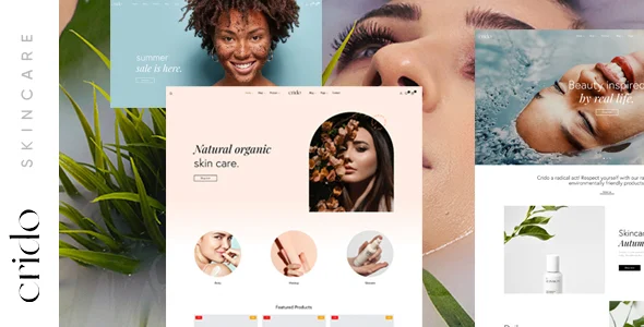Crido – Beauty & Skincare WooCommerce WordPress Theme with AI WordPress theme homepage layout for a beauty WooCommerce store