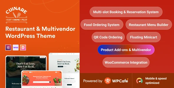 Cuinare - Restaurant WordPress Theme (Multivendor) WordPress theme homepage layout for a dokan WooCommerce store