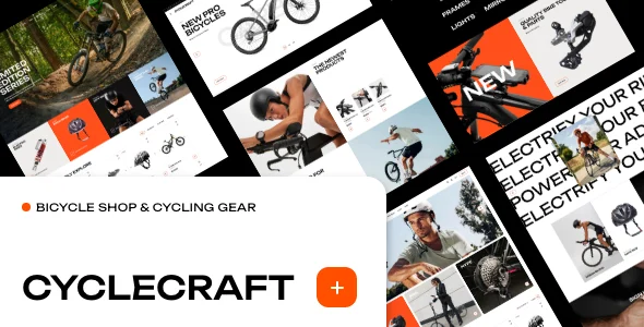 CycleCraft - Bicycle Shop and Bike Parts WordPress Theme WordPress theme homepage layout for a bicycle WooCommerce store