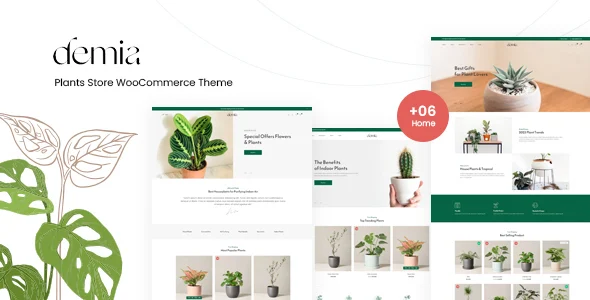 Demia – Plants Store WooCommerce WordPress Theme with AI WordPress theme homepage layout for a garden shop WooCommerce store
