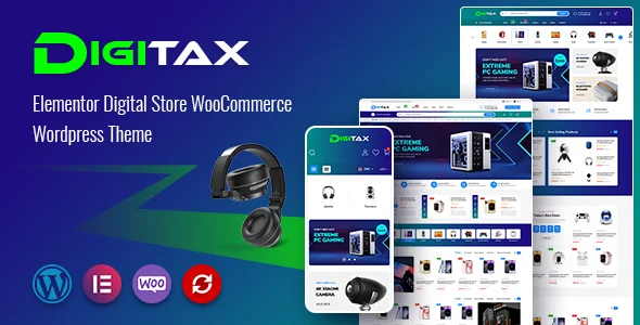 Digitax - Elementor Digital Store  WooCommerce WordPress Theme WordPress theme homepage layout for a digital WooCommerce store