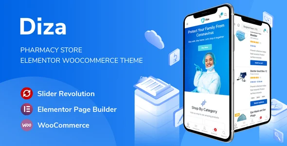 Diza - Pharmacy Store Elementor WooCommerce Theme WordPress theme homepage layout for a doctor WooCommerce store