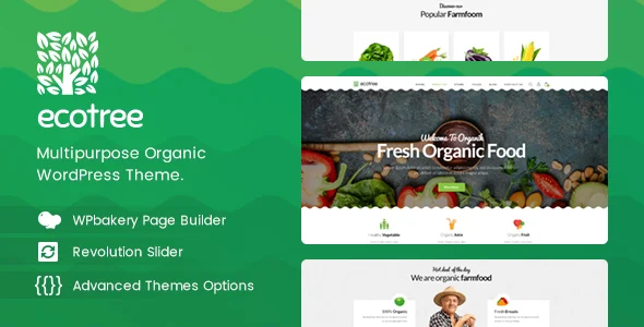 Ecotree - Organic Food WordPress Theme WordPress theme homepage layout for a agriculture WooCommerce store