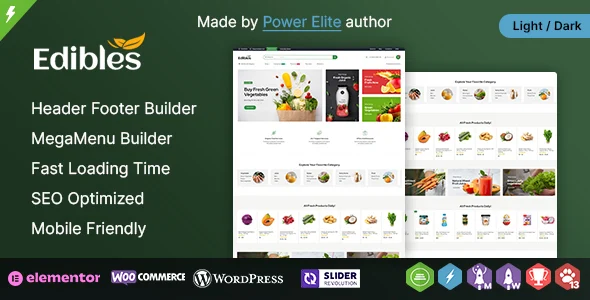 Edibles WP - Organic & Grocery Elementor WooCommerce Theme WordPress theme homepage layout for a drink WooCommerce store