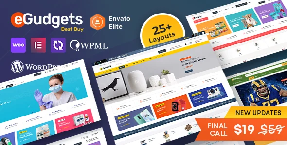 eGudgets - Multipurpose WooCommerce Theme (Multi-vendor & Marketplace Compatibility) WordPress theme homepage layout for a dark mode WooCommerce store