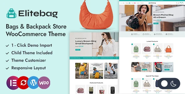 Elitebag - Online Bags & Fashion Store Elementor WooCommerce Theme WordPress theme homepage layout for a backpack WooCommerce store