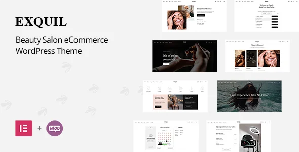 Exquil – Beauty Salon eCommerce Theme WordPress theme homepage layout for a clean WooCommerce store
