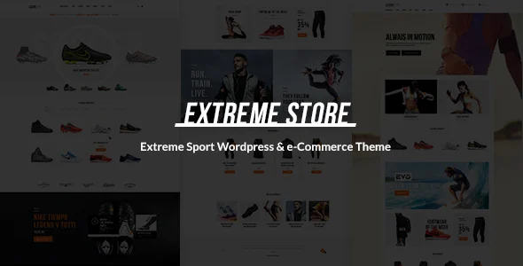 Extreme | Sports Clothing & Equipment Store WordPress Theme WordPress theme homepage layout for a athletic WooCommerce store