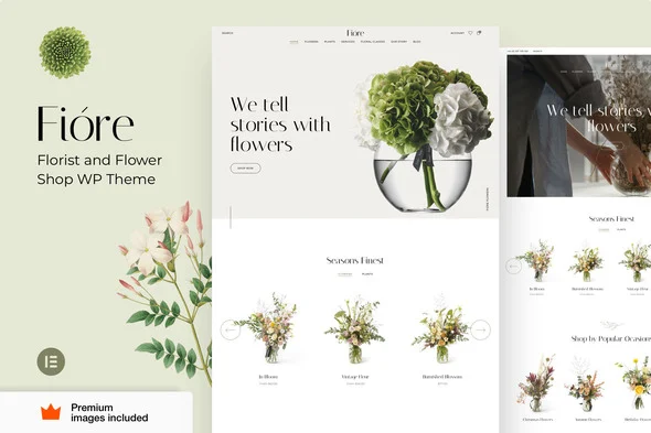 Fiore - Flower Shop Florist WordPress theme homepage layout for a boutique WooCommerce store